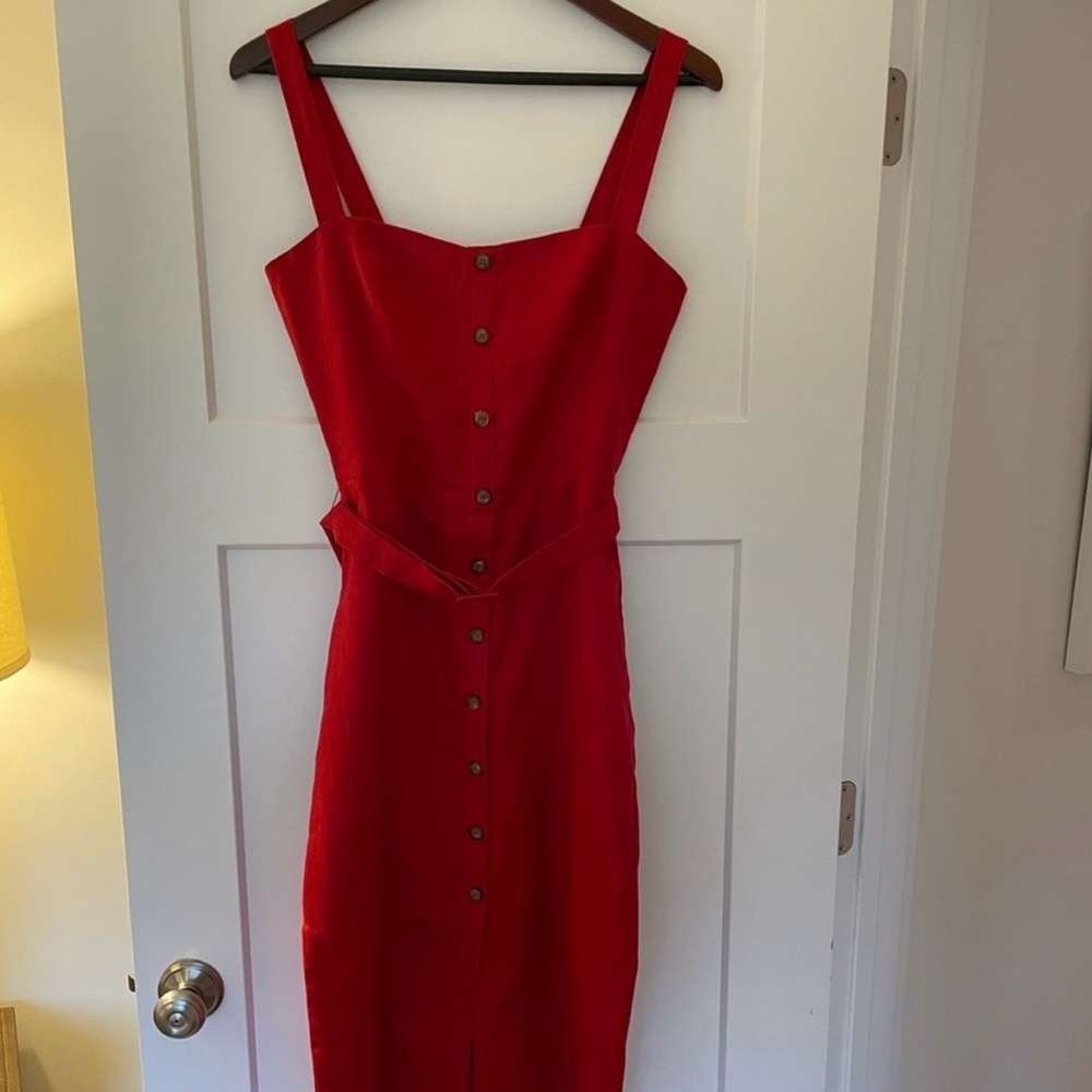 Reformation Anina Linen Dress in Cherry Red - Picture 2 of 6